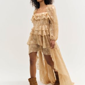 Colette Satin Burnout Maxi Dress — Taupe